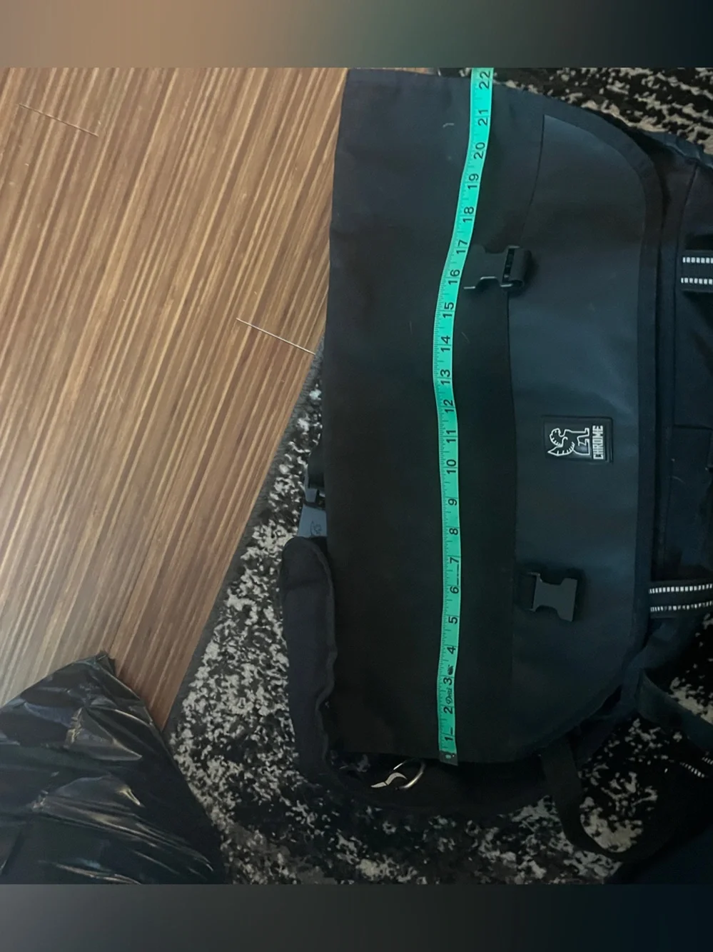 Chrome Black Messenger Bag with Reflective Straps